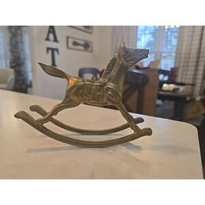 Vintage Brass Rocking Horse Figurine Stallion Equestrian 4.75 X 6” Country Farm